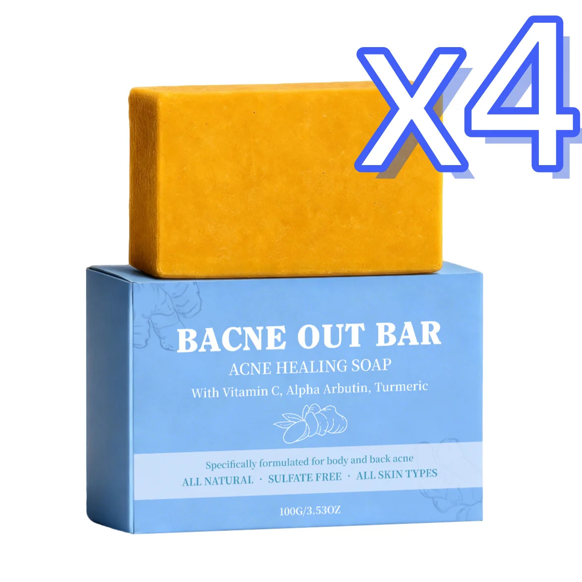 Exfoliating Body Cleansing Soap Eliminate Back Pimples Fade Acne Marks Deep Clean Dirt Oil Control Turmeric Exfoliate Soap Bar Peaceful Pleasures Health and Wellness 100g Boxed x 4pcs