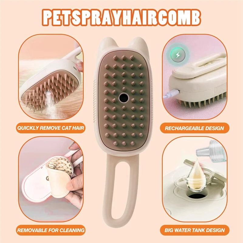 A36T-3-In-1 Multifunctional Pet Steam Brush Cat Steam Brush Suitable For All Pets Advanced Atomization Technology Peaceful Pleasures Health and Wellness