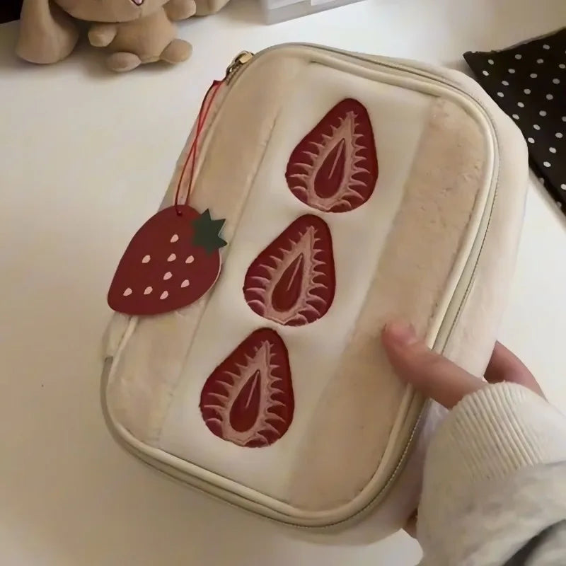 1pc Strawberry Sandwich Cosmetics Large Capacity Card Bag High Beauty Stationery Bag Washroom Storage Peaceful Pleasures Health and Wellness A