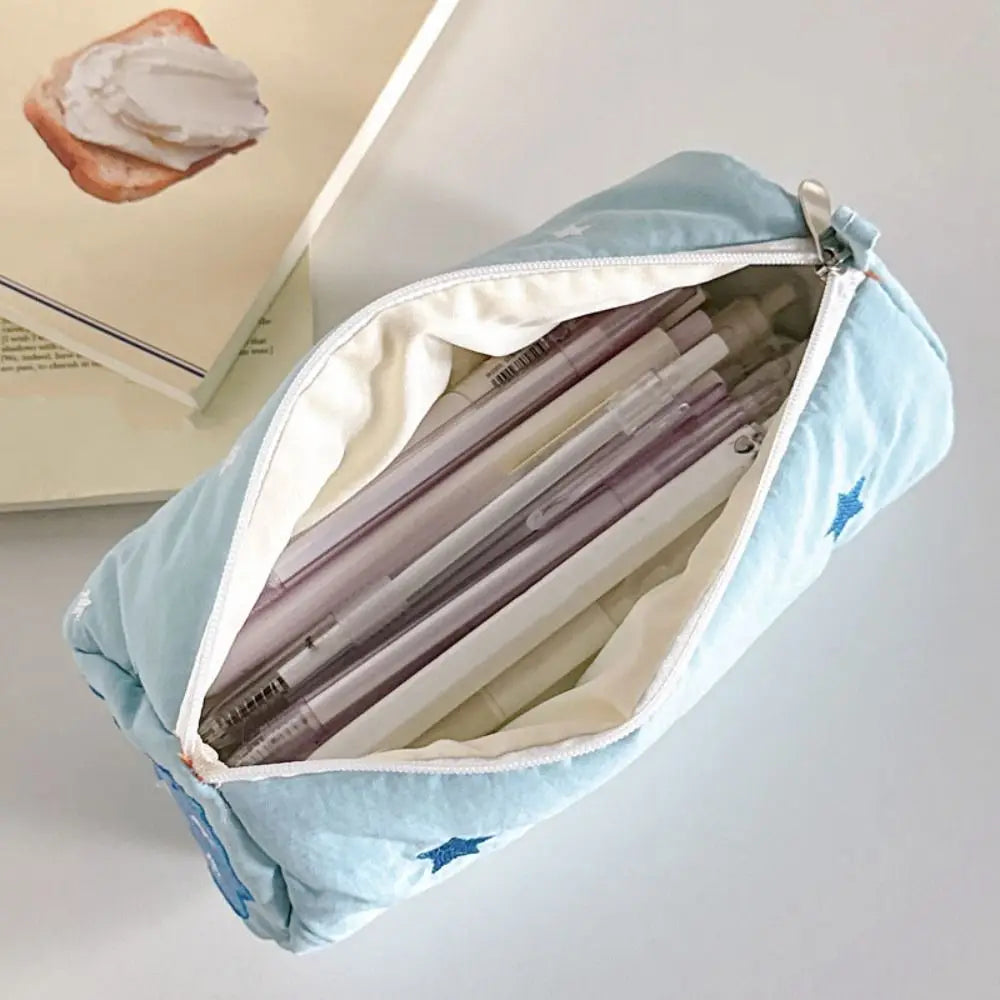 Embroidery Pencil Case Pouch Little Star Single Layer Makeup Lipstick Bag Stationery Holder Simple Pen Case School Office Supply Peaceful Pleasures Health and Wellness