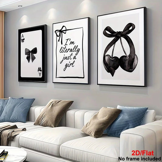 3-Piece Modern Black Bow Canvas Wall Art Print | Home Décor Canvas Wall Art Set Peaceful Pleasures Health and Wellness G5043-3pcs 21x30cm Wood Framed
