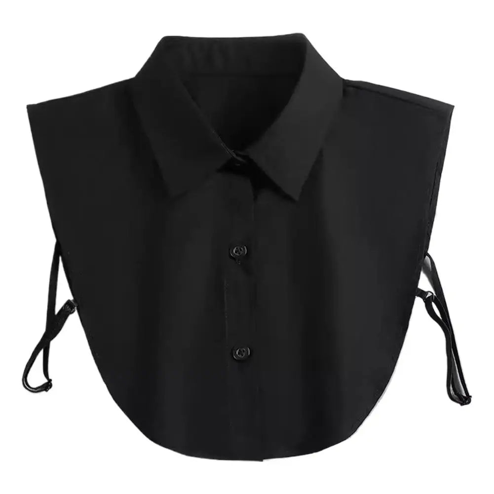 Women's Cotton Pointed Collar Fake Collar Fashionable and Elegant Solid Color Half Shirt Style Versatile Decorative Collar Peaceful Pleasures Health and Wellness Black3 buttons
