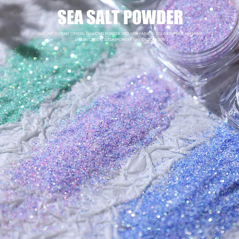 Aurora Sea Salt Nail Glitter Set – 12 Colors Holographic Sugar Powder