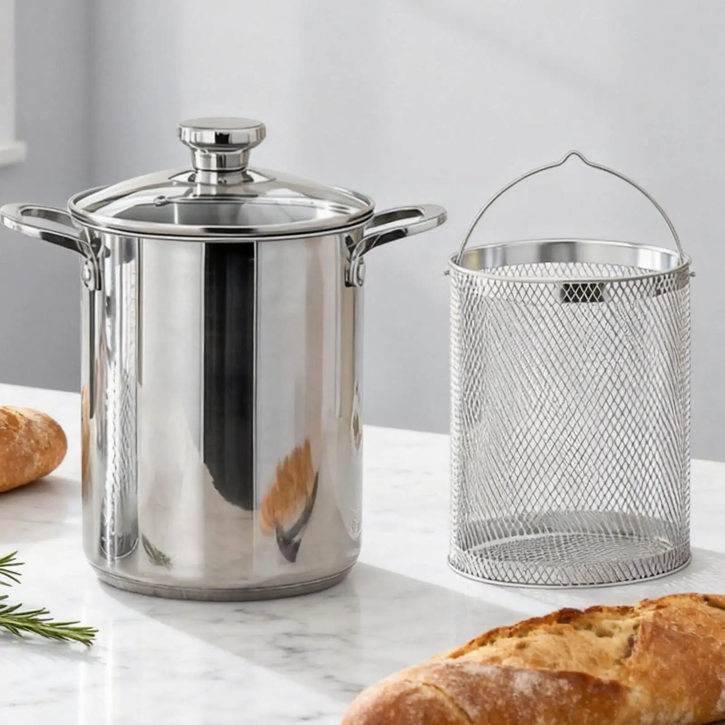 4L Stainless Steel Deep Frying Pot with Basket & Lid