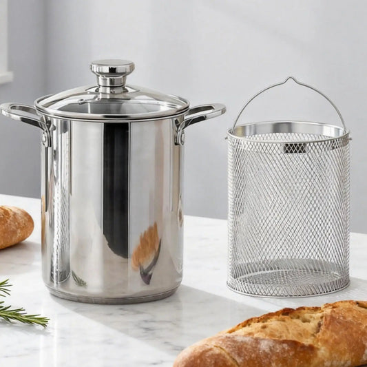 4L Stainless Steel Deep Frying Pot with Basket & Lid Deep Frying Pot Oasis Select