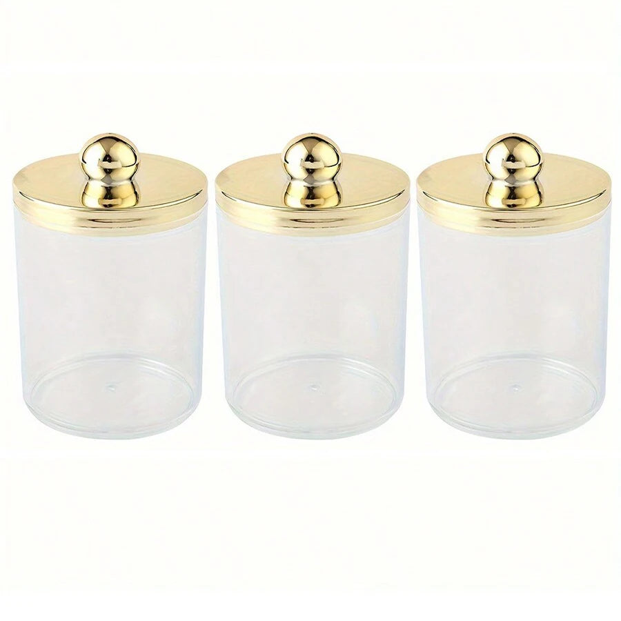 Acrylic Round Q-tip Holder & Cotton Ball Dispenser – Bathroom Organizer Jars (1, 2, or 3 Pcs)