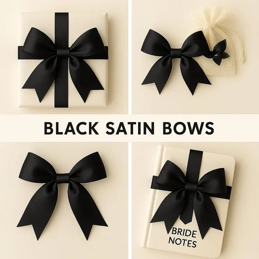 20Pcs Pink & Black Satin Ribbon Bows – Gift, Wedding & Hair Decor