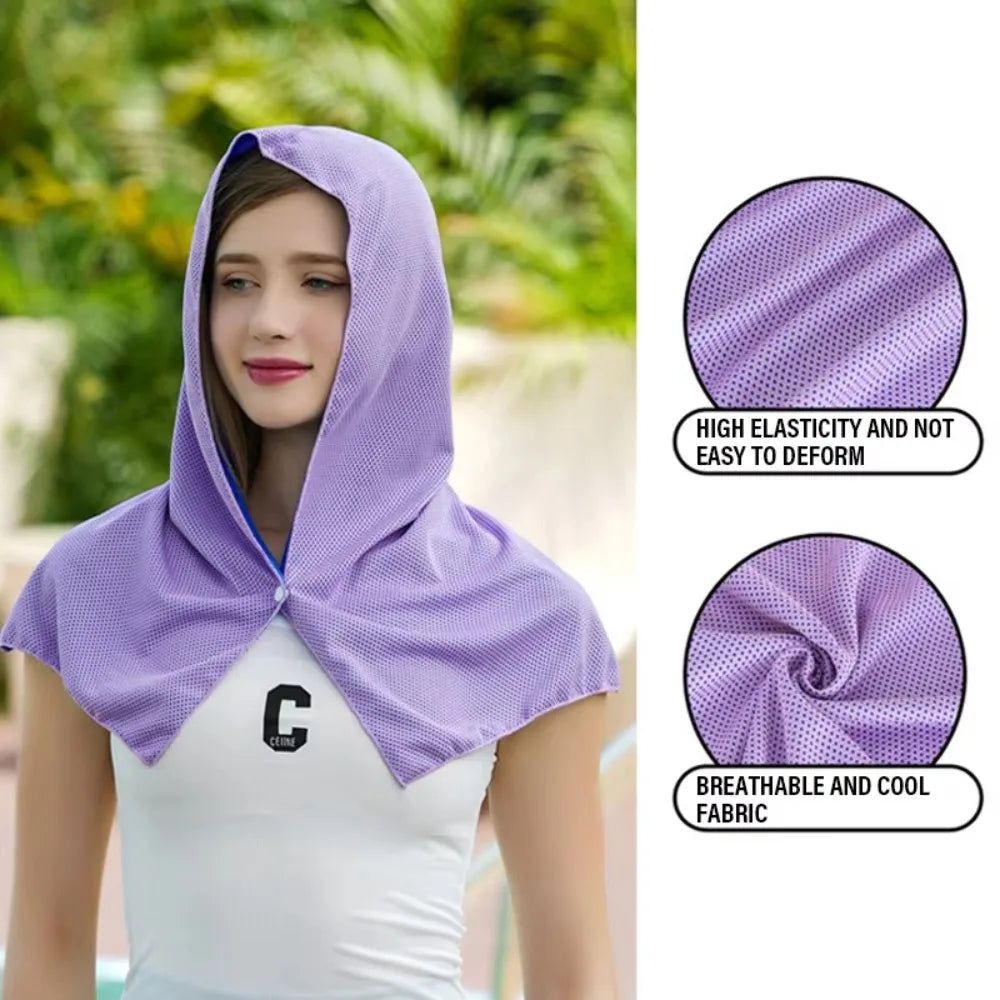 Summer Cooling Hoodie Towel Sweat-absorbent Cool Anti-UV Cycling Soft Cold Sensing Quick-drying Scarf for Fitness Hiking Fishing Peaceful Pleasures Health and Wellness