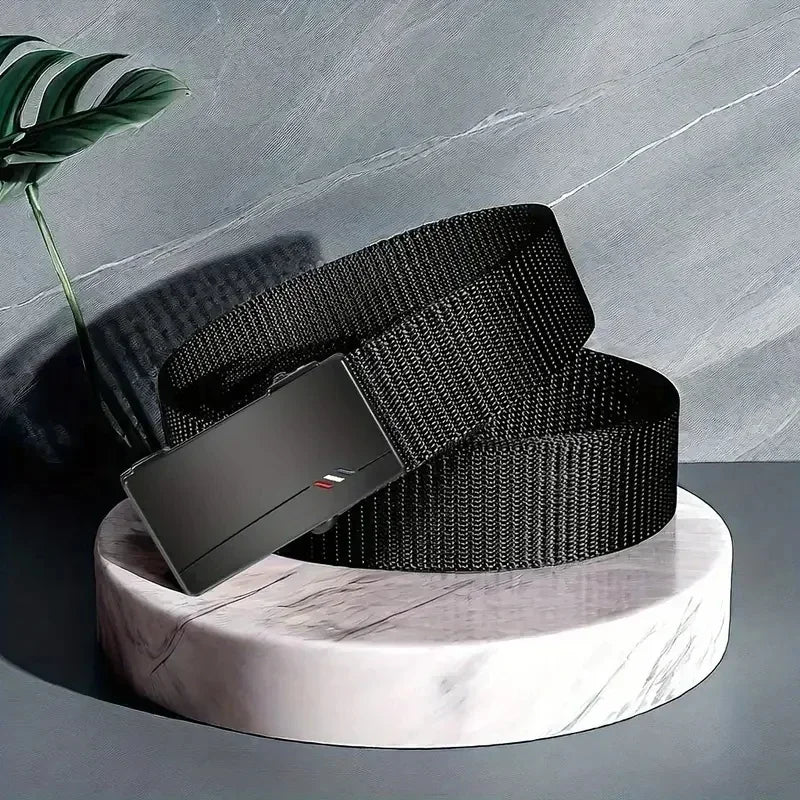 Men's Belt Outdoor Leisure Sports Belt Toothless Quick Release Automatic Buckle Quality Black Belt Peaceful Pleasures Health and Wellness