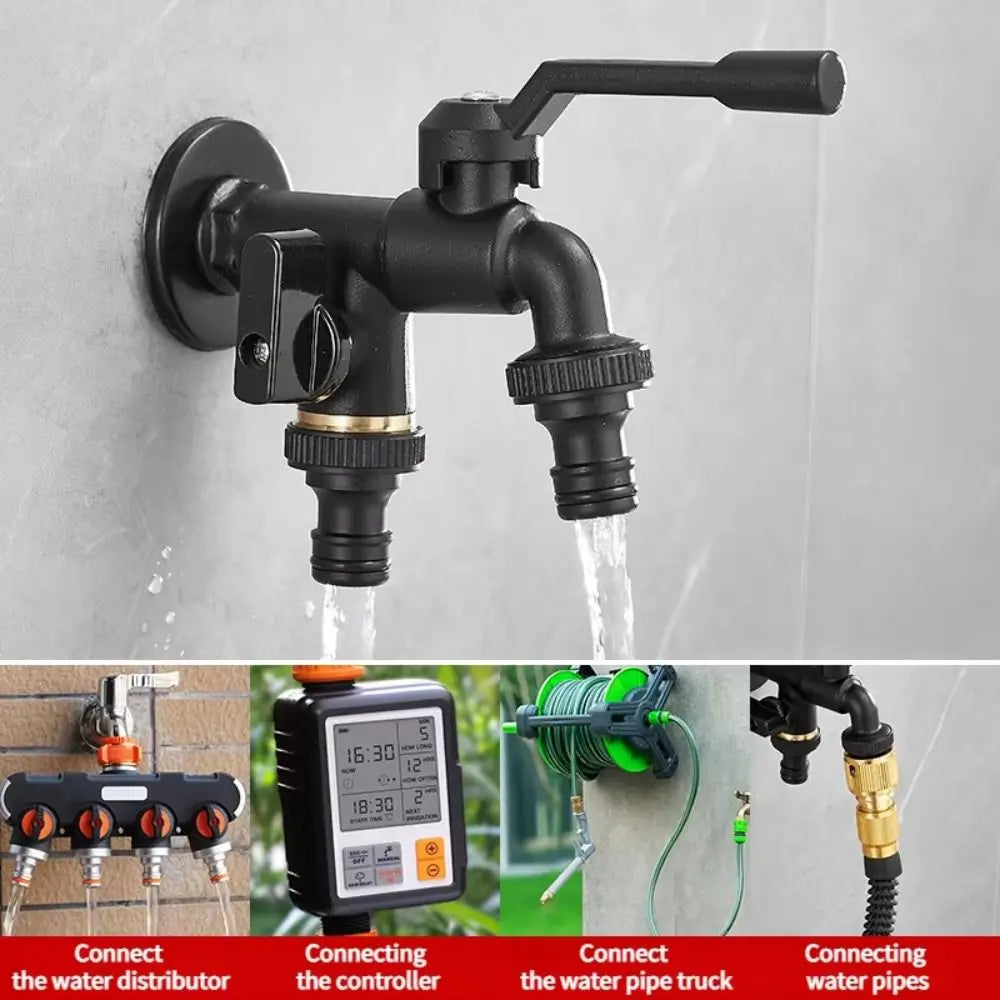 Black Brass Anti-Freeze Bibcock Faucet – Dual Outlet 1/2"