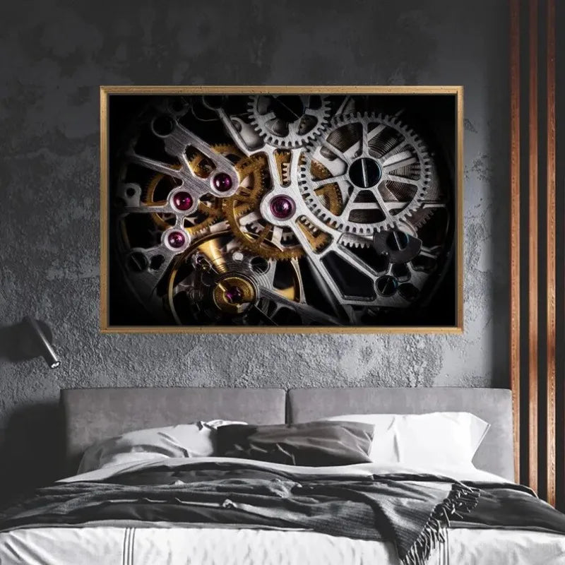Gold Printed Automatic Watch Mechanism Frameless Canvas Wall Art, Modern Canvas Poster, Gear Wall Decor, Large Wall Decor Peaceful Pleasures Health and Wellness