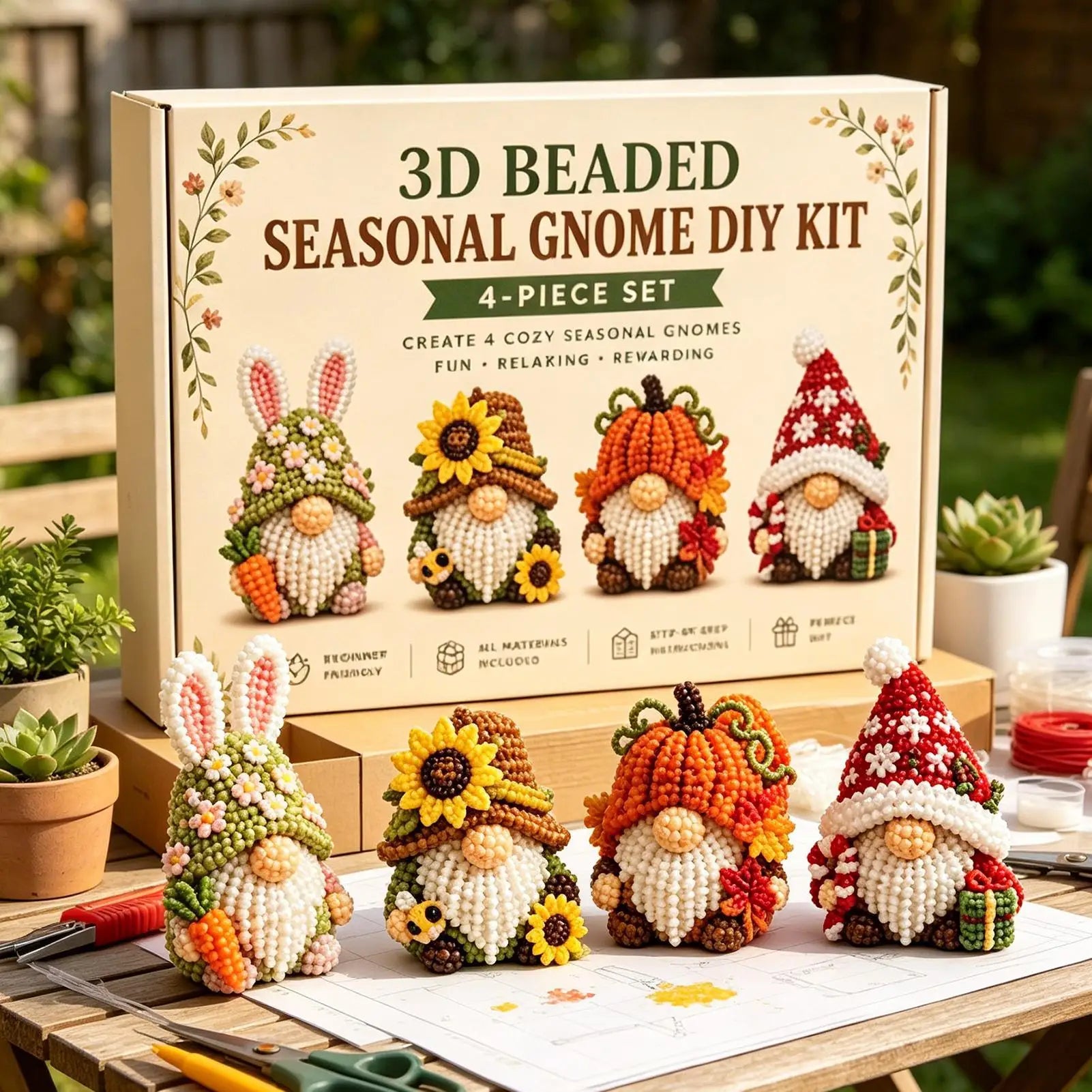 3D Gnome Bead Embroidery Kit – DIY Beading Craft Set for Teens Bead Craft Kit Peaceful Pleasures Health and Wellness