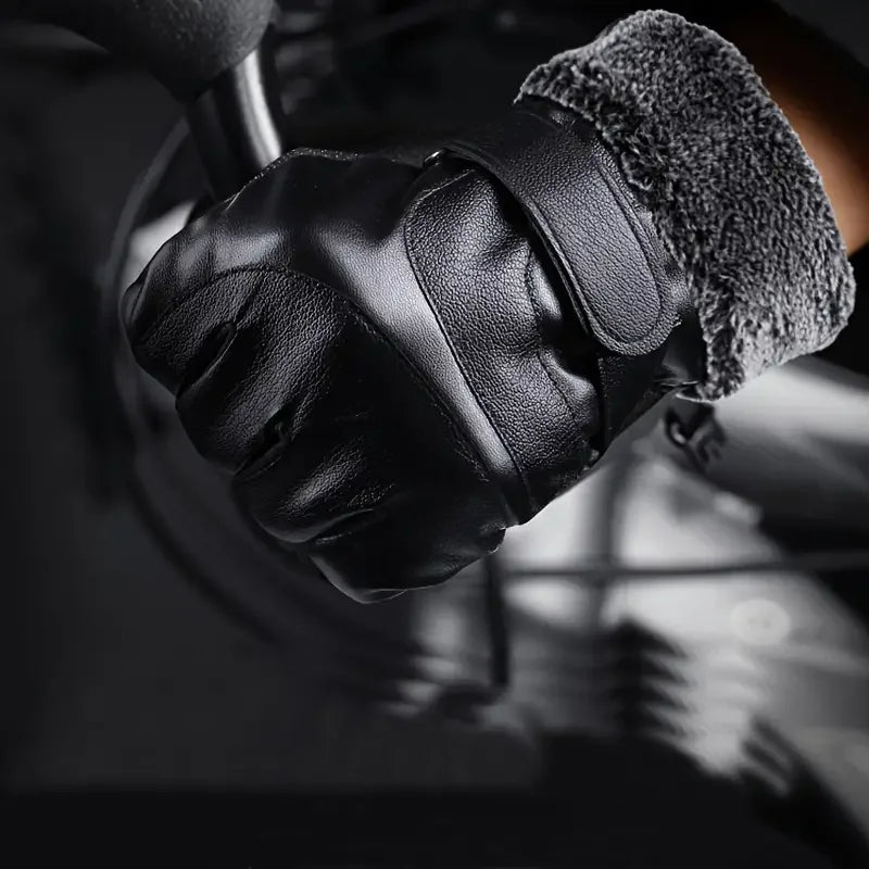 One Pair Winter Gloves - Thick,Waterproof Warm & Waterproof Faux Leather with Soft Velvet Lining for Outdoor Motorcycle Riding Peaceful Pleasures Health and Wellness