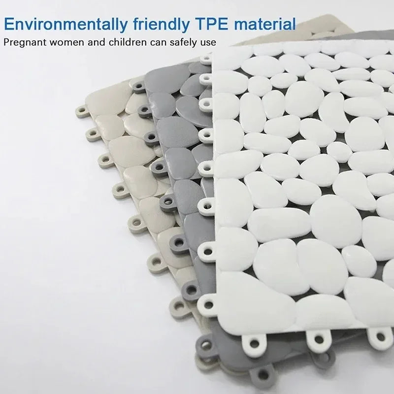 Non-Slip Pebble Bath Mat 30×30cm | Waterproof Splicing Shower Pad