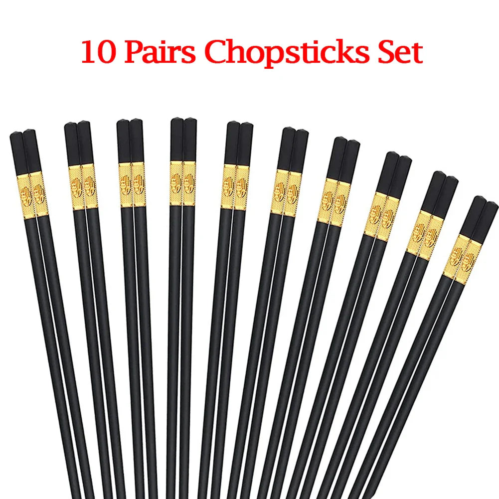 10-Pair Reusable Alloy Chopsticks – Japanese & Korean Style