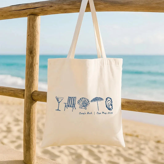 Personalized Coastal Doodle Canvas Tote Bag | Beach Wedding Gift Custom Canvas Tote Bag Peaceful Pleasures Health and Wellness