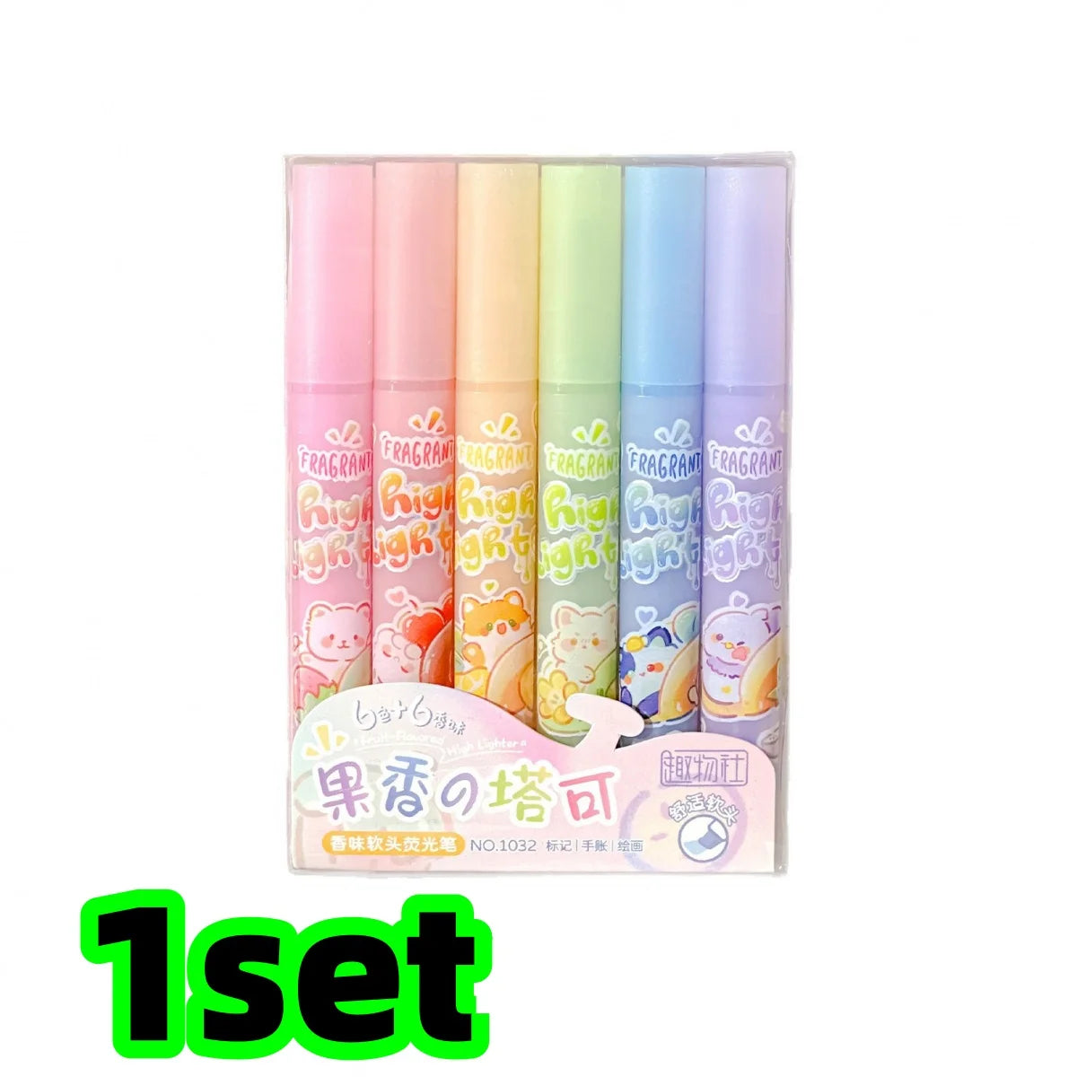 1 Set of 6 Different Colored Fruit-Scented Highlighters, Soft Pastel Highlighters for Office Use, Non-Toxic Scented Highlighters with Beveled Tip Suitable for School and Office Peaceful Pleasures Health and Wellness 1 Set