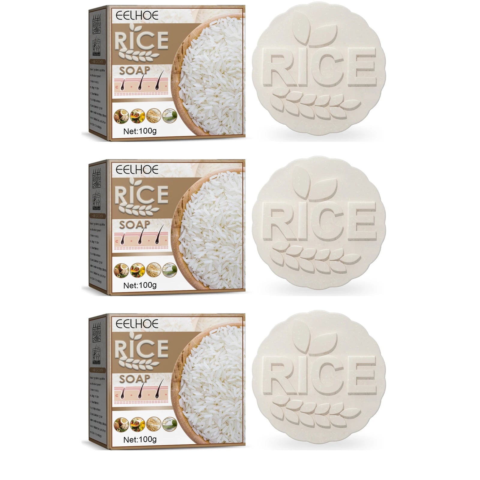 Hair Care Rice Soap Effectively Remove Dandruff Repairing Damaged Scalp Prevent Hair Loss Control Oil Moisturizing Rice Shampoo Peaceful Pleasures Health and Wellness 3 x 100g Boxed