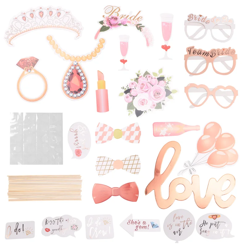 A36T-Wedding Photo Props Rose Gold,23 Pcs Hen Party Photo Booth Props,Team Bride Selfie Props,Hen Do Selfie Props, Hen Night Peaceful Pleasures Health and Wellness