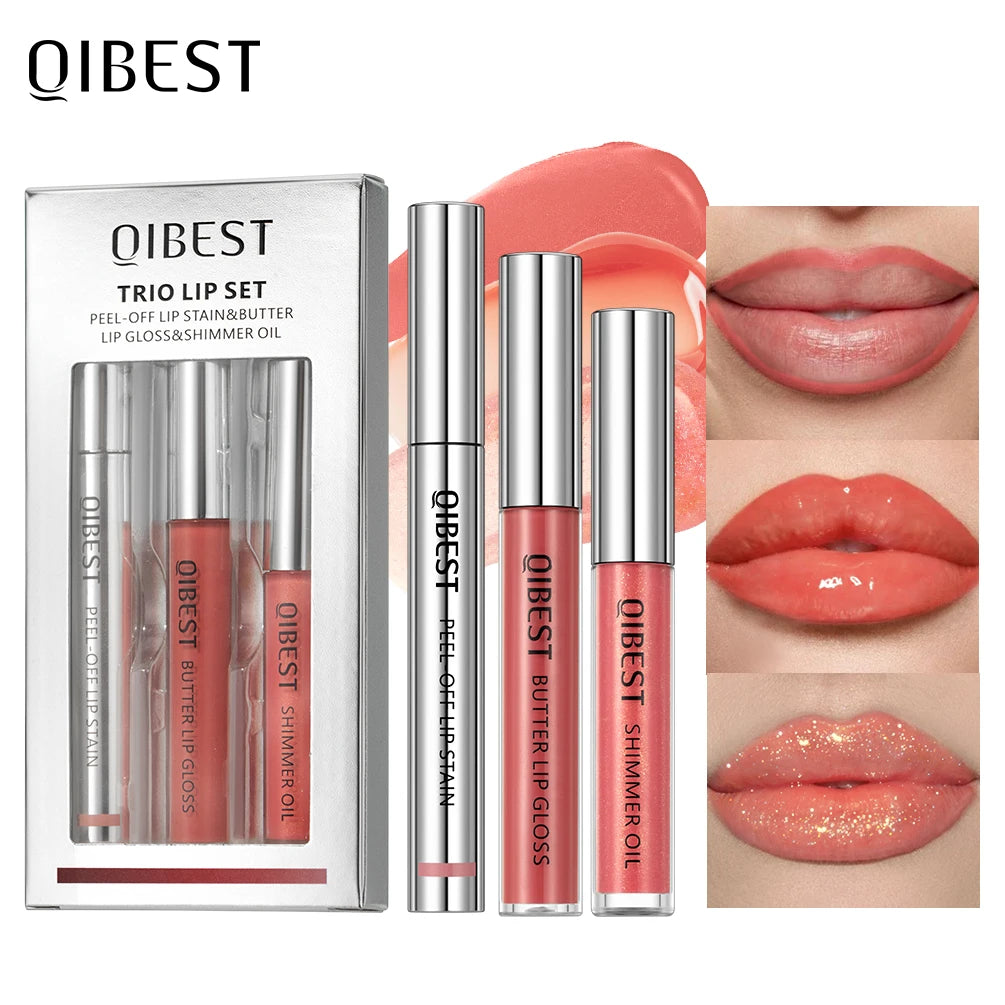 QIBEST 3pcs Multifunctional Makeup Sets Peel Off Lip Stain,Lip Glaze,Shimmer Lip Oil Long Lasting Lip Gloss Tint Cosmetics Kits Peaceful Pleasures Health and Wellness