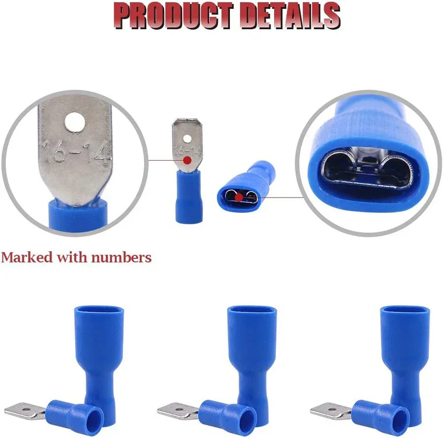 100pcs 50pairs 6.3mm 16 14AWG Female Male Electrical Wiring Connector Insulated Crimp Terminal Spade Blue Peaceful Pleasures Health and Wellness
