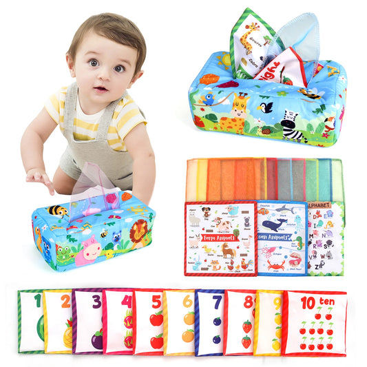 Baby Tissue Box 0-18M Sensory Toy Colorful Soft Toddler Finger Peaceful Pleasures Health and Wellness