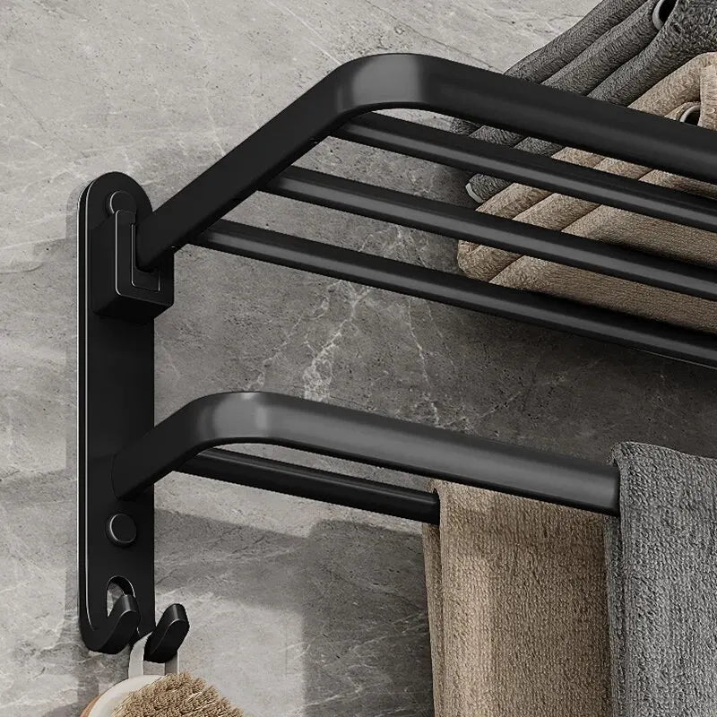Matte Black 50CM Folding Double Bar Towel Rack | Wall Mount
