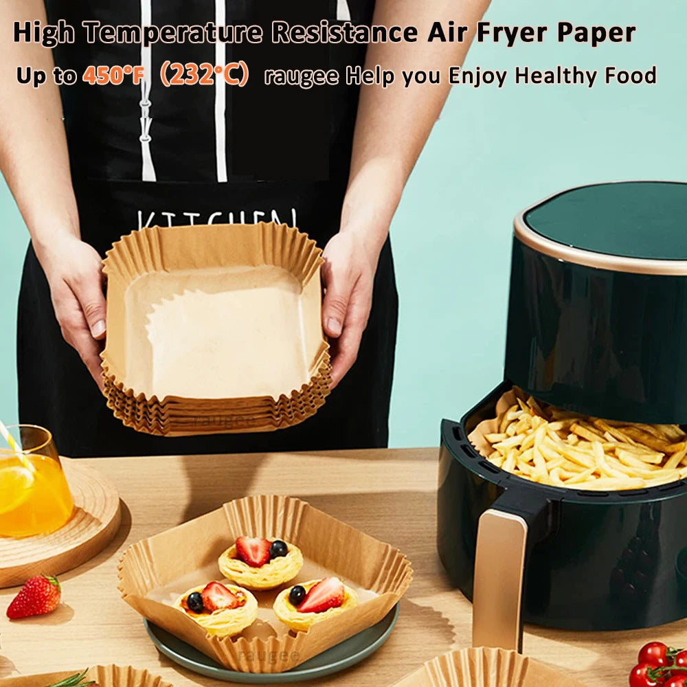 100Pcs Air Fryer Disposable Baking Paper Non-Stick Mat Square Parchment Paper Liners for 3-5L Air Fryer Steamer Baking Microwave Peaceful Pleasures Health and Wellness