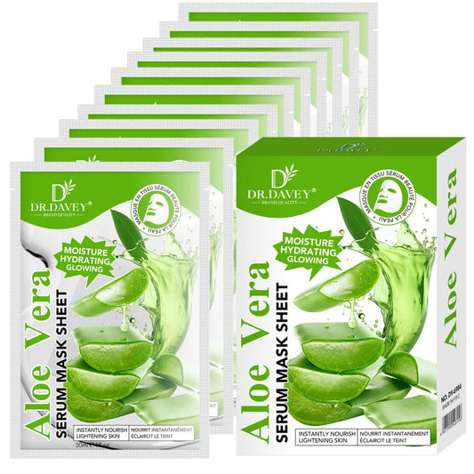 DR.DAVEY Aloe Vera Sheet Mask – Hydrating, 10 Pack Facial Sheet Mask Oasis Select
