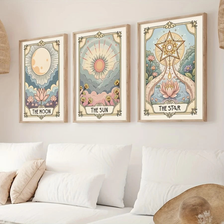 Boho Tarot Sun & Moon Canvas Wall Art Print | Home Decor