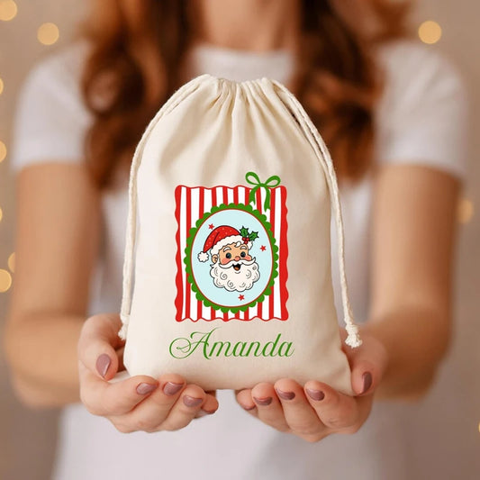 Personalized Kids' Christmas Drawstring Gift Bag | Custom Name Christmas Gift Bag Peaceful Pleasures Health and Wellness