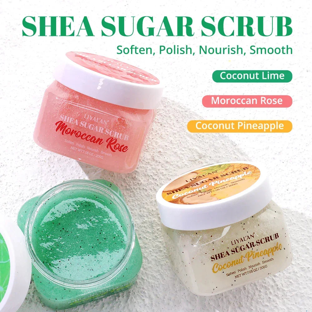 Shea Sugar Body Scrub – Moroccan Rose, Coconut Lime & Pineapple Peaceful Pleasures Health and Wellness