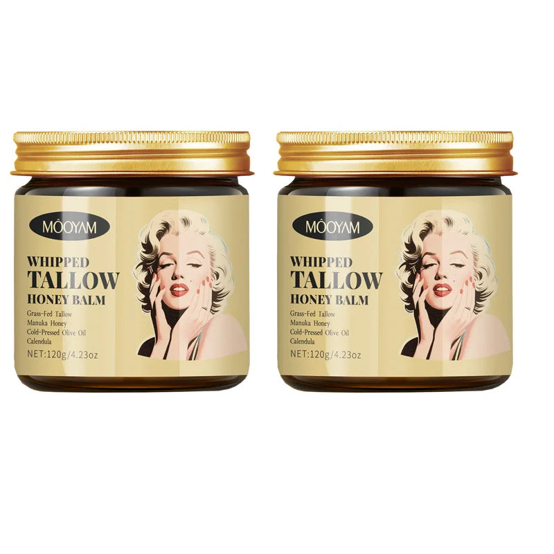 120g Whipped Beef Tallow And Honey Balm Beef Tallow Face Moisturizer Face & Body Skin Care Grass Fed Grass Finished Face Cream Peaceful Pleasures Health and Wellness 2PCS
