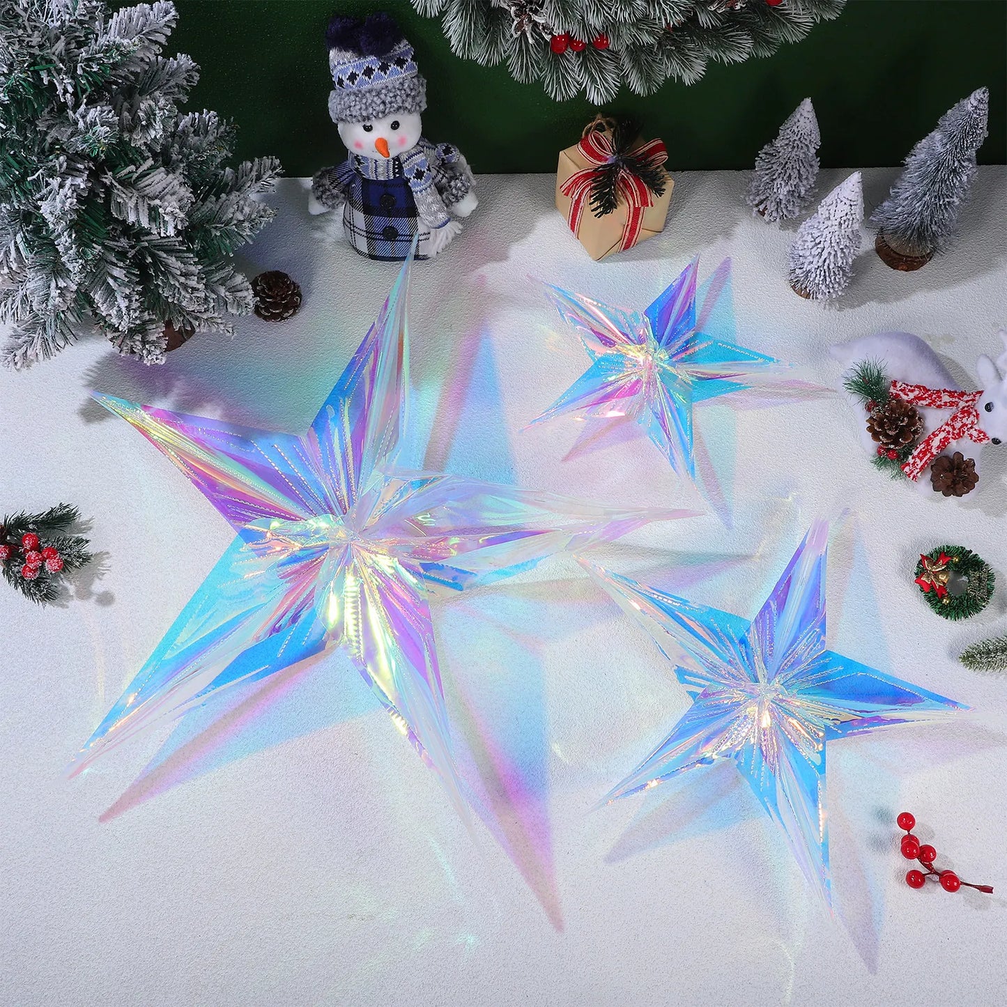 3Pcs Iridescent Neon Film Star Pendant Party Hanging Ornament for Christmas Wedding Birthday Home Store Hotel Decor 12 16 24 Peaceful Pleasures Health and Wellness