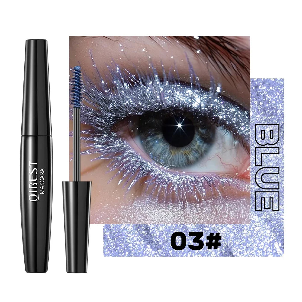 QIBEST 5 Colors Diamond Glitter Mascara Long Lasting Makeup 3D Volume Eyelashes Curling Shimmer Mascara Charming Eye Lash Tools Peaceful Pleasures Health and Wellness 03