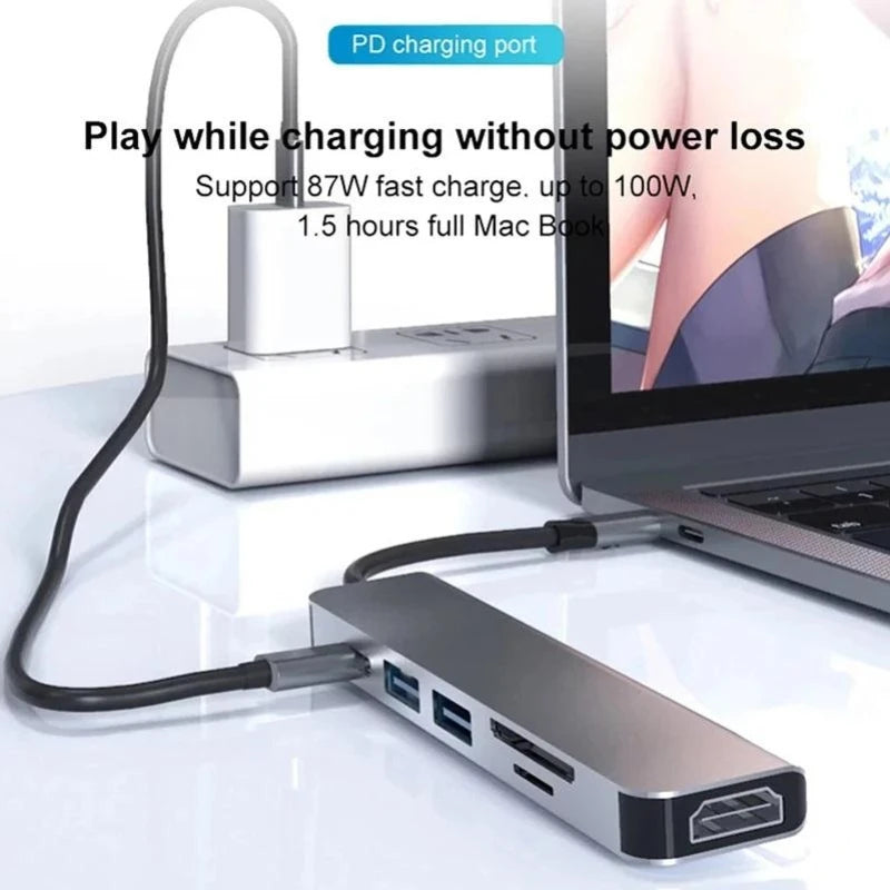 USB 3.0 Type-C Hub To HDMI Adapter 4K 30HZ SD TF Card PD 87W Fast Charge Splitter USB Docking Stations Hub for MacBook Compute Peaceful Pleasures Health and Wellness