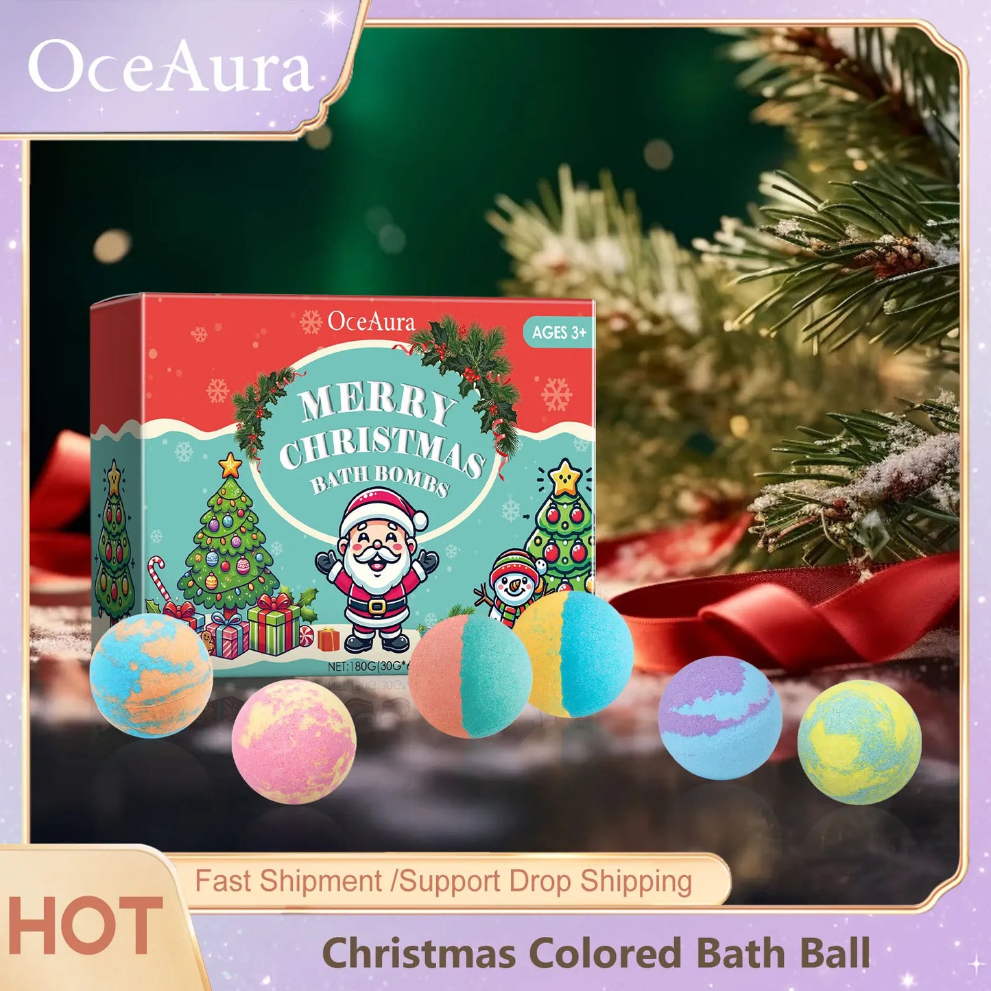 Christmas Bath Bombs Gift Set 6PCS – Fizzy, Colorful & Moisturizing