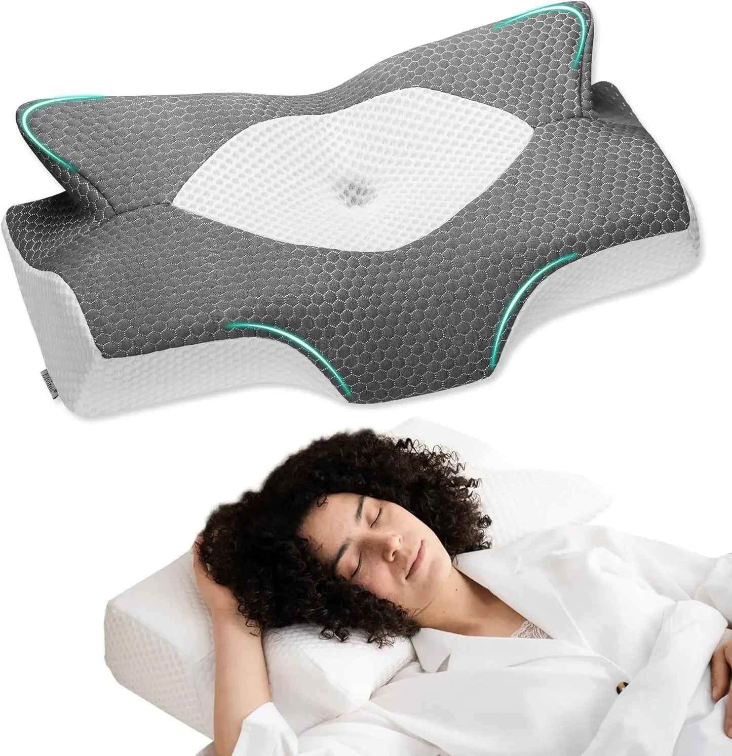 Memory Foam Cervical Pillow for Neck Pain Relief, Ergonomic Support for Side, Back, Stomach Sleepers - Medium Firm Peaceful Pleasures Health and Wellness United States