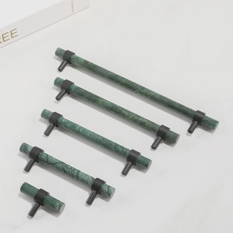 Green Marble & Black Brass Cabinet Drawer Pull Handle Knob