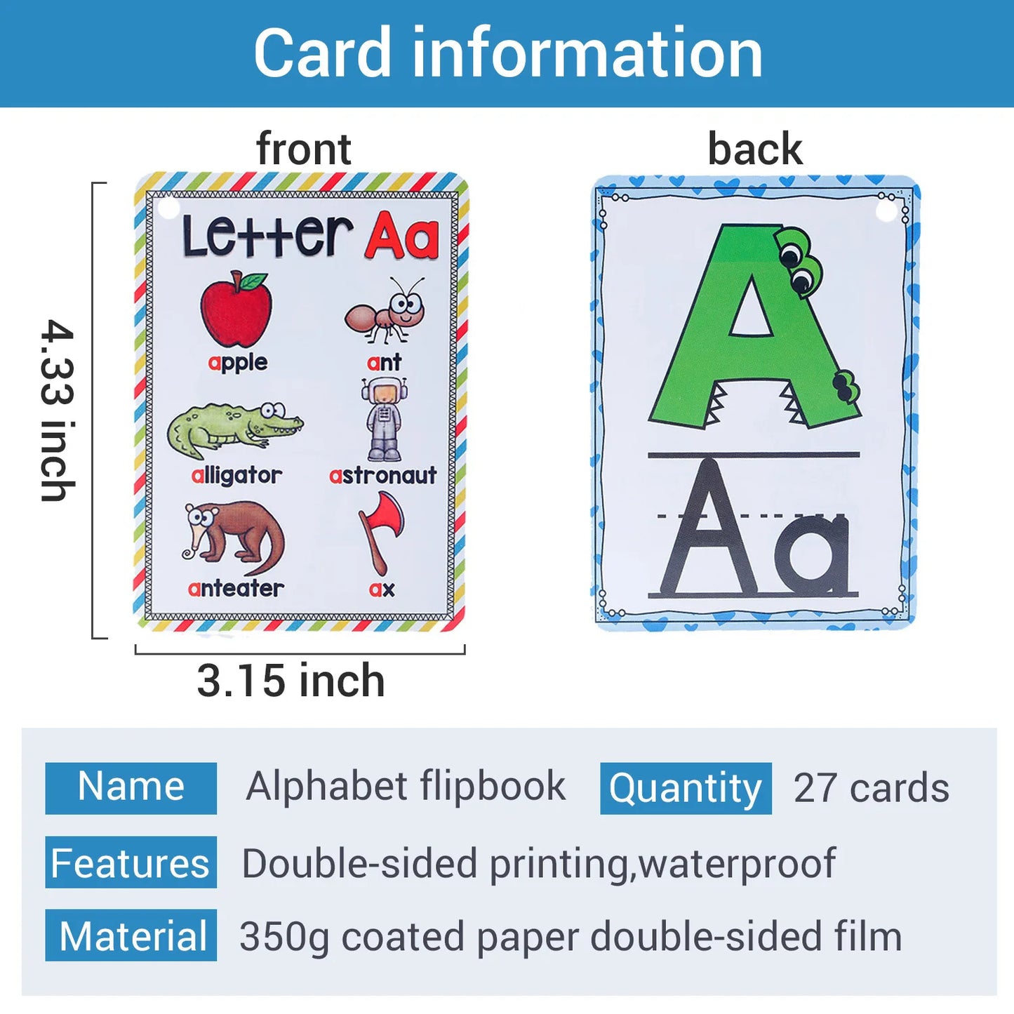 Bview Art English 26 Letters Alphabet Phonics Pocket Flash Cards
