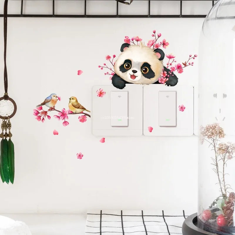 Cute Baby Panda Vinyl Wall Art Switch Stickers Aesthetic Room Decoration for Home Nursery Kids Bedroom Animal Anime Poster Peaceful Pleasures Health and Wellness