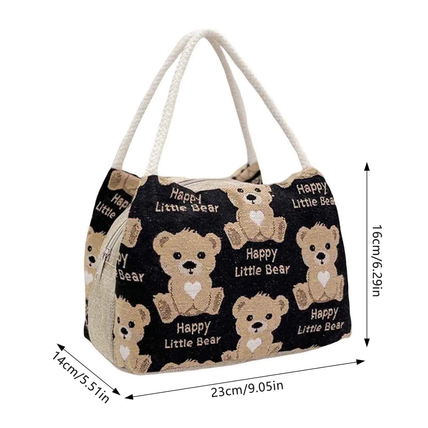 Cute Bear Pattern Lunch Tote Pouch Portable Large Capacity Storage Bag for Outdoor Picnic Hiking Camping Peaceful Pleasures Health and Wellness