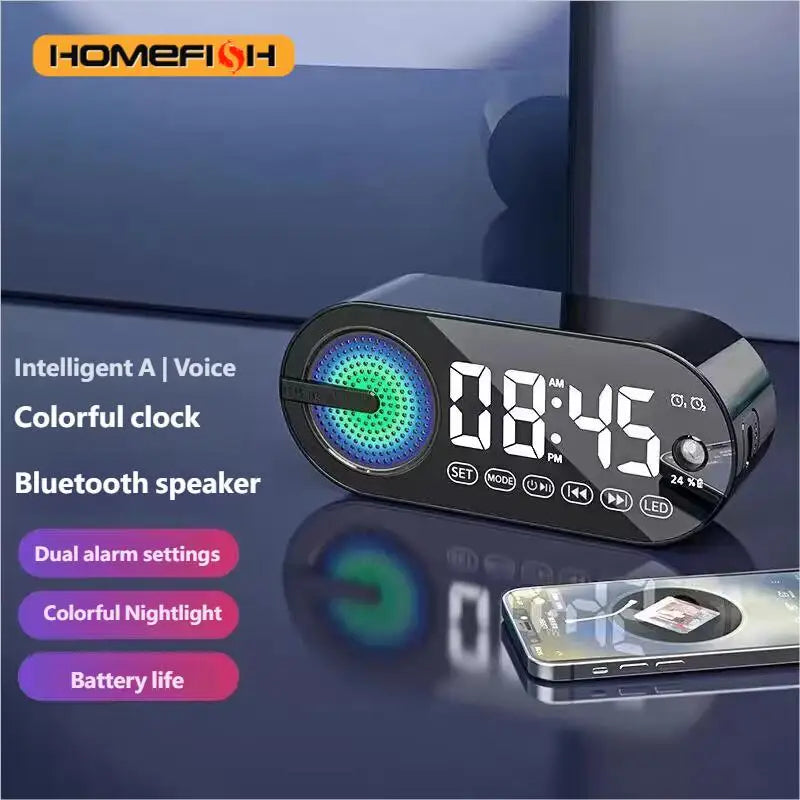 HOMEFISH Bluetooth Speaker Mini Alarm Clock | Portable Subwoofer Bluetooth Alarm Speaker Peaceful Pleasures Health and Wellness