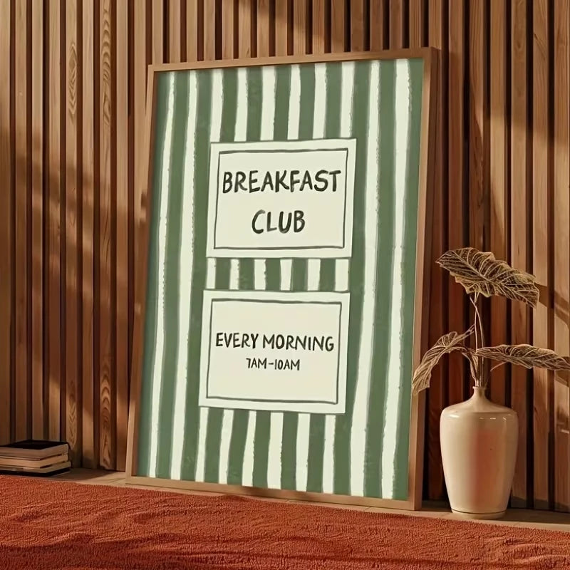 Breakfast Club Olive Green Striped Canvas Wall Art Print