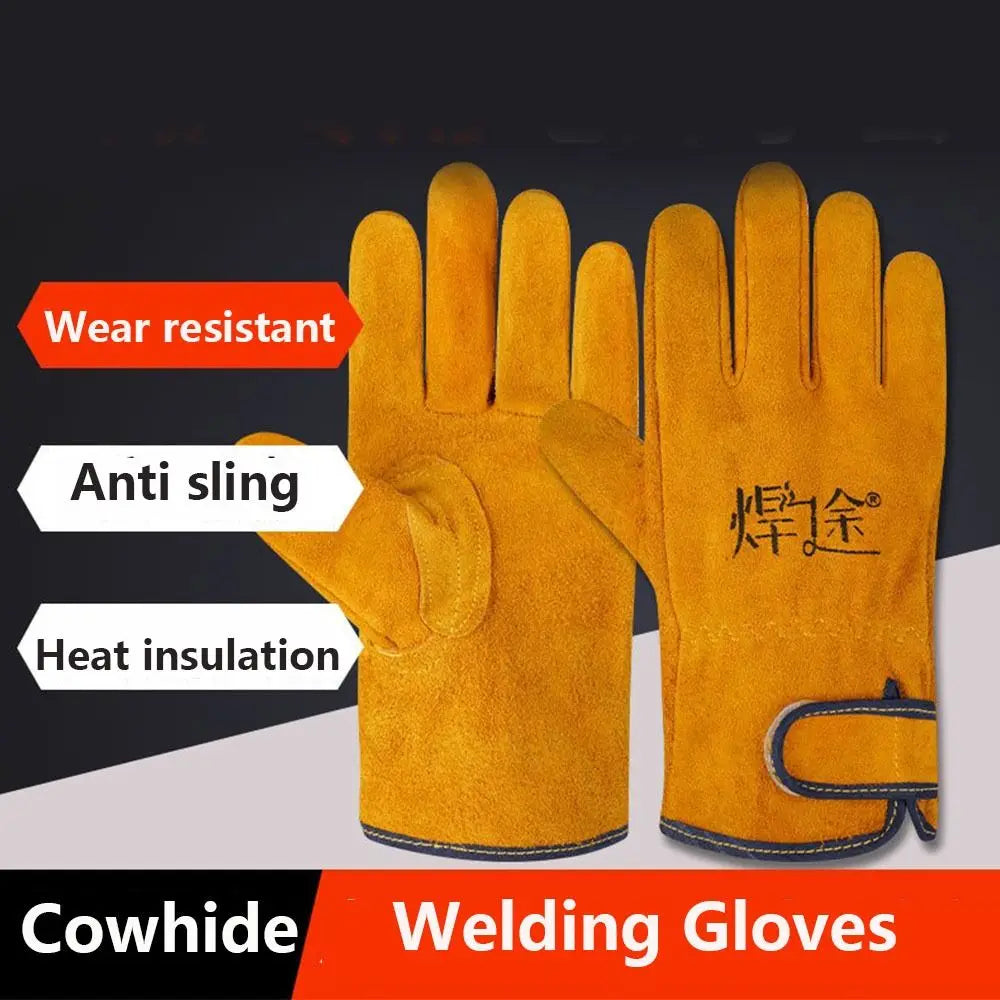 1Pair Breathable Welding Gloves Cowhide Heat-insulating Labor Protection Gloves Wear Resistant Thickened Welder Gloves Adult Peaceful Pleasures Health and Wellness