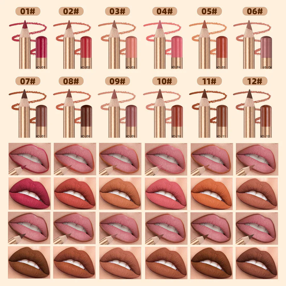 QiBest 12-Color Matte Waterproof Lip Liner Pencil Set