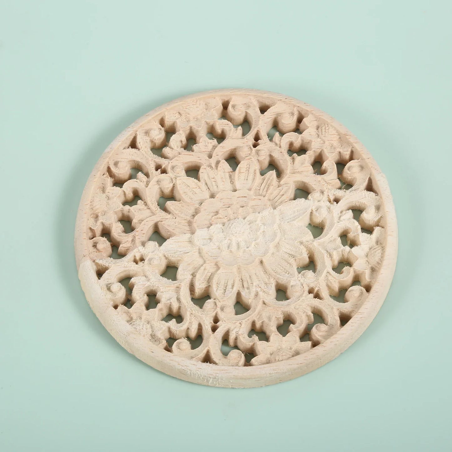 Floral Wood Carved Applique – Unfinished Wall & Furniture Decor
