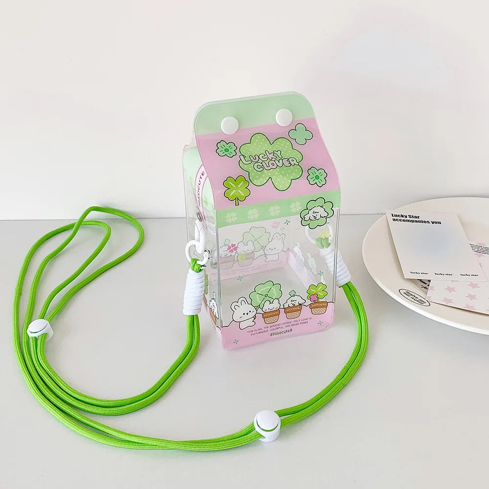 Transparent Strawberry Four-leaf Clover Cartoon Single-shoulder Bag Creative Cartoon Travel Sling Bag Badge Display Carrier Bags Peaceful Pleasures Health and Wellness green