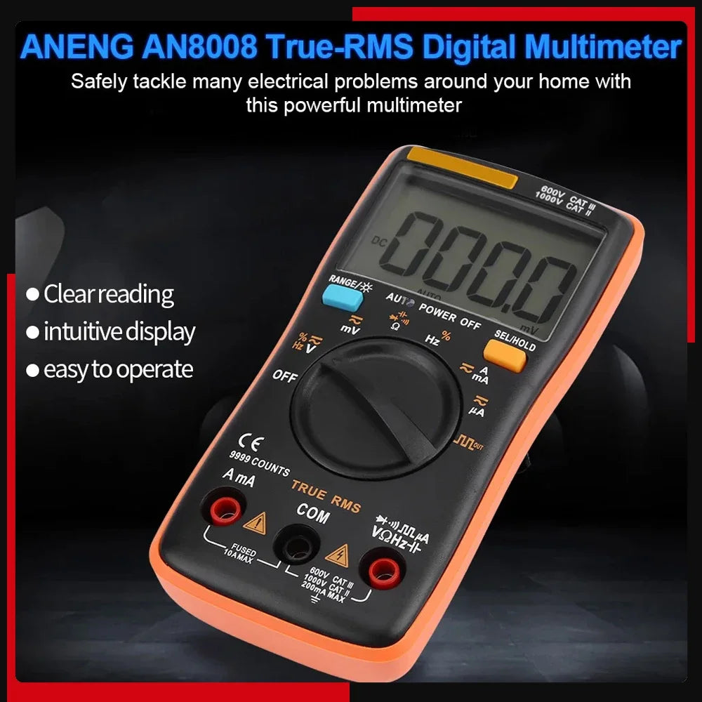 AN8008 True RMS Digital Multimeter Volt Ohm Meter AC DC Voltage