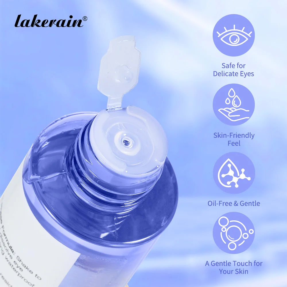 Lakerain Eye Makeup Remover 100ml Oil-Free Soothing Ingredients Gently Dissolves Eye Makeup No Stinging Safe for Sensitive Eyes Peaceful Pleasures Health and Wellness